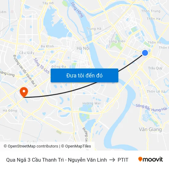 Qua Ngã 3 Cầu Thanh Trì - Nguyễn Văn Linh to PTIT map