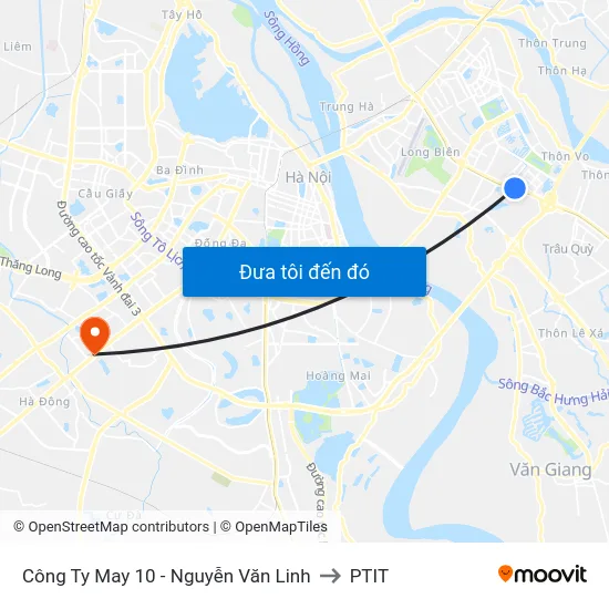 Công Ty May 10 - Nguyễn Văn Linh to PTIT map