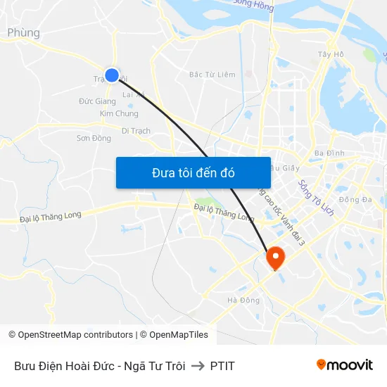 Bưu Điện Hoài Đức - Ngã Tư Trôi to PTIT map