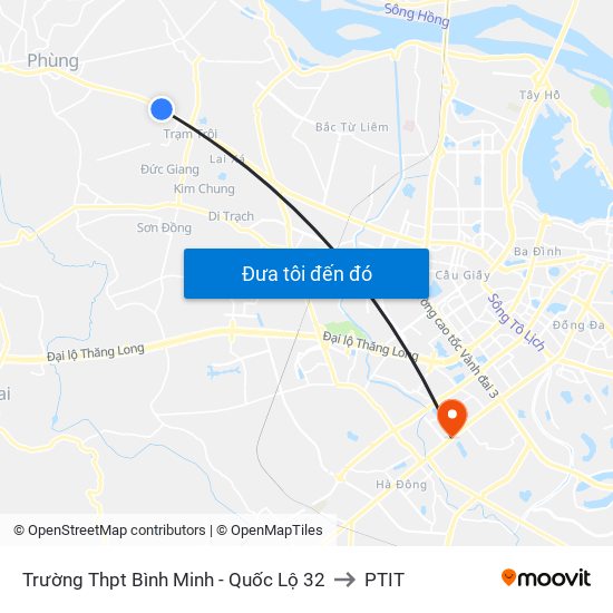 Trường Thpt Bình Minh - Quốc Lộ 32 to PTIT map