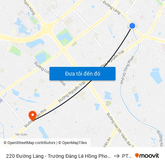 220 Đường Láng - Trường Đảng Lê Hồng Phong to PTIT map