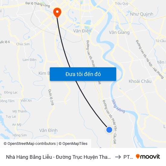 Nhà Hàng Bằng Liễu - Đường Trục Huyện Thao Chính to PTIT map