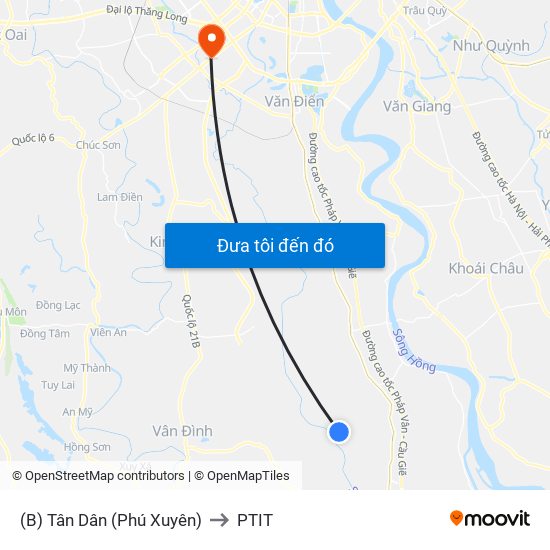 (B) Tân Dân (Phú Xuyên) to PTIT map