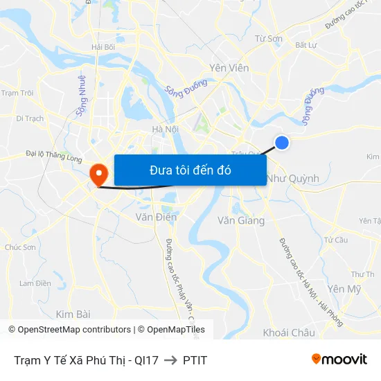 Trạm Y Tế Xã Phú Thị - Ql17 to PTIT map