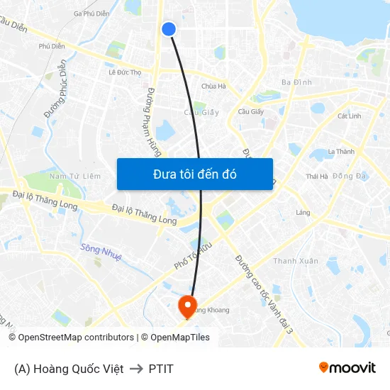 (A) Hoàng Quốc Việt to PTIT map
