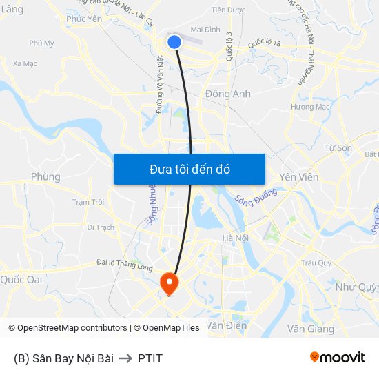 (B) Sân Bay Nội Bài to PTIT map