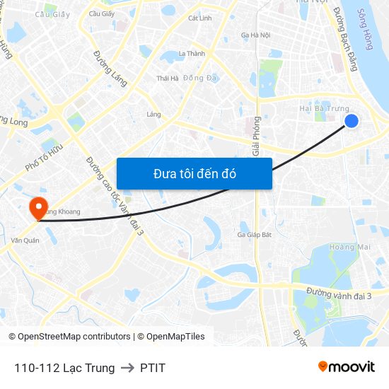 110-112 Lạc Trung to PTIT map