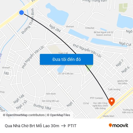 Qua Nhà Chờ Brt Mỗ Lao 30m to PTIT map