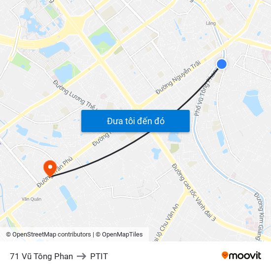 71 Vũ Tông Phan to PTIT map