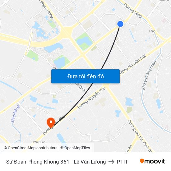 Sư Đoàn Phòng Không 361 - Lê Văn Lương to PTIT map