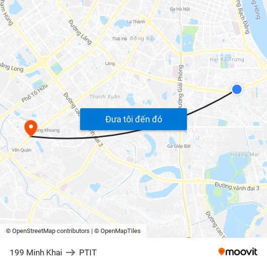 199 Minh Khai to PTIT map