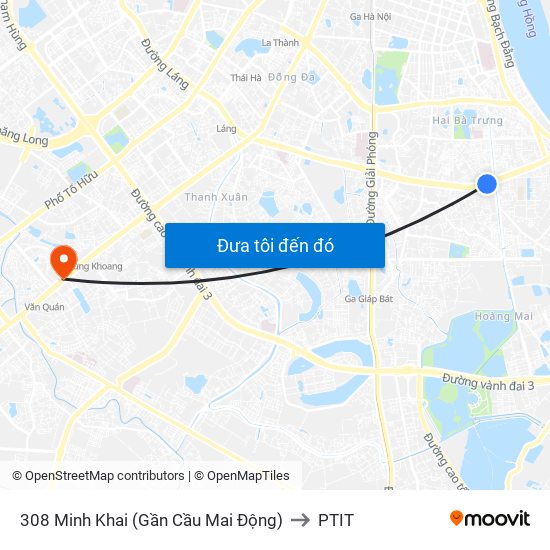 308 Minh Khai (Gần Cầu Mai Động) to PTIT map