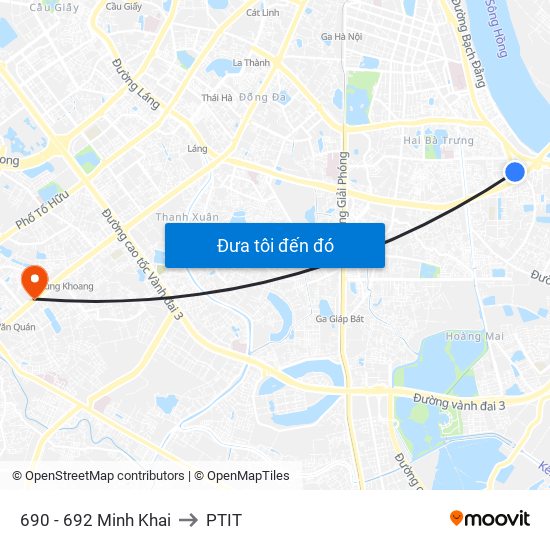 690 - 692 Minh Khai to PTIT map