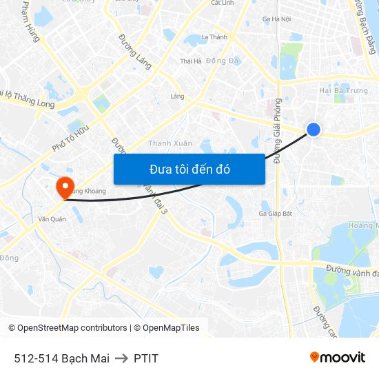 512-514 Bạch Mai to PTIT map
