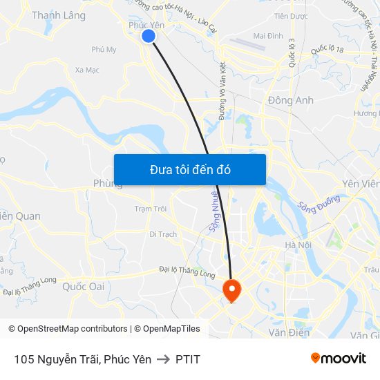 105 Nguyễn Trãi, Phúc Yên to PTIT map