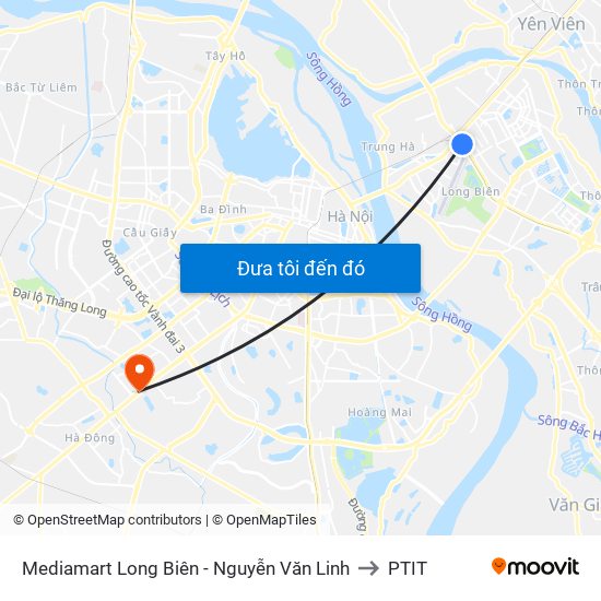 Mediamart Long Biên - Nguyễn Văn Linh to PTIT map