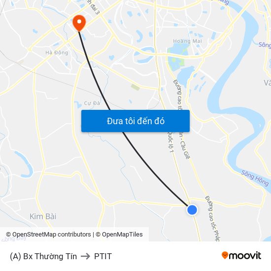 (A) Bx Thường Tín to PTIT map