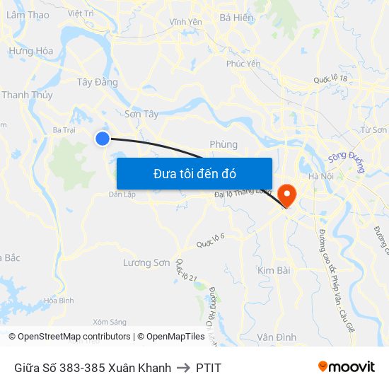 Giữa Số 383-385 Xuân Khanh to PTIT map