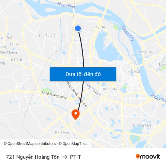721 Nguyễn Hoàng Tôn to PTIT map