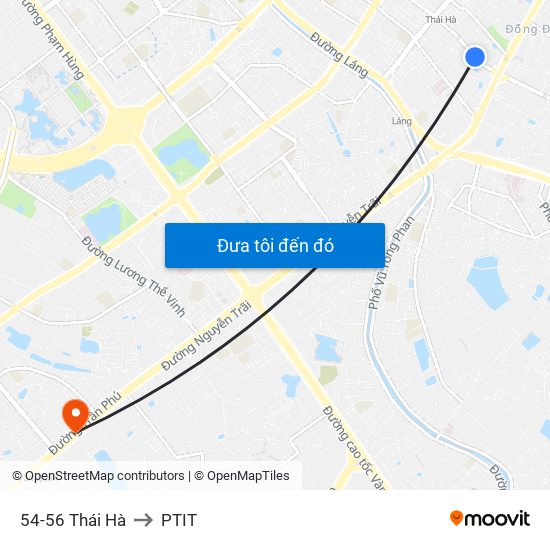 54-56 Thái Hà to PTIT map