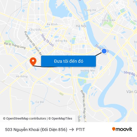 503 Nguyễn Khoái (Đối Diện 856) to PTIT map