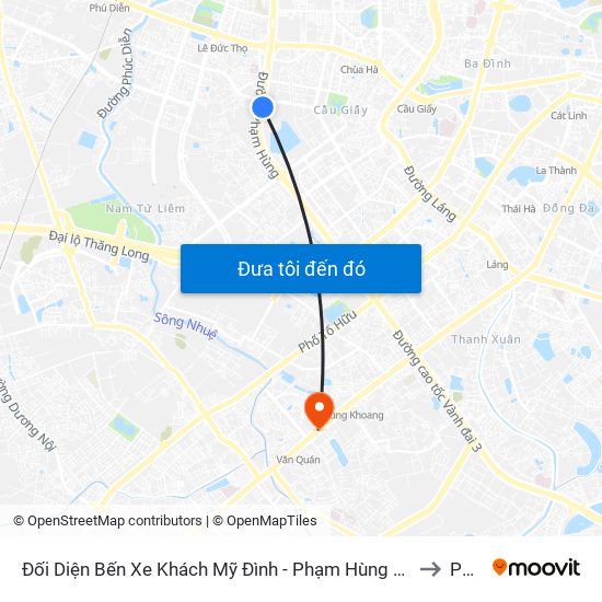 Đối Diện Bến Xe Khách Mỹ Đình - Phạm Hùng (Cột Sau) to PTIT map