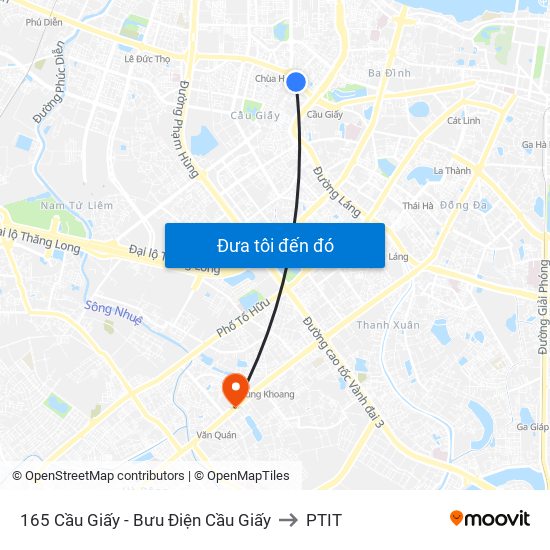 165 Cầu Giấy - Bưu Điện Cầu Giấy to PTIT map