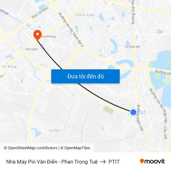 Nhà Máy Pin Văn Điển - Phan Trọng Tuệ to PTIT map