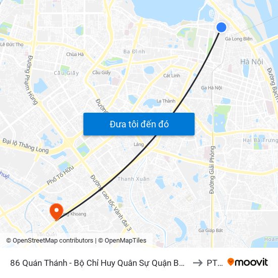 86 Quán Thánh - Bộ Chỉ Huy Quân Sự Quận Ba Đình to PTIT map