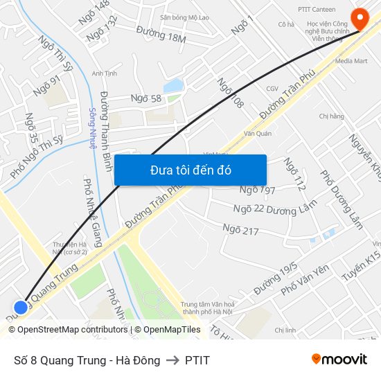 Số 8 Quang Trung - Hà Đông to PTIT map