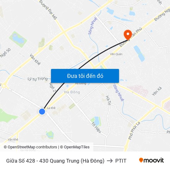 Giữa Số 428 - 430 Quang Trung (Hà Đông) to PTIT map