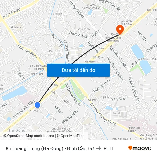 85 Quang Trung (Hà Đông) - Đình Cầu Đơ to PTIT map