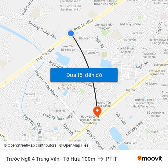 Trước Ngã 4 Trung Văn - Tố Hữu 100m to PTIT map