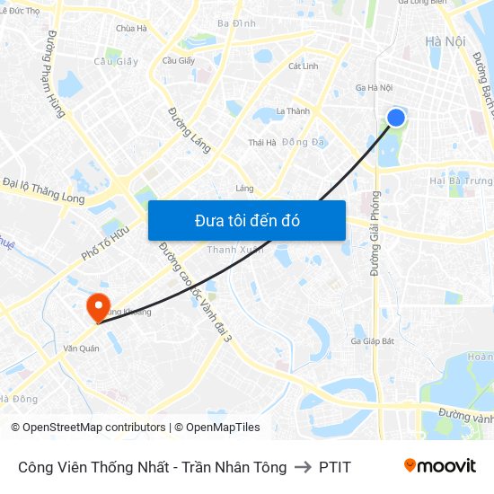 Công Viên Thống Nhất - Trần Nhân Tông to PTIT map