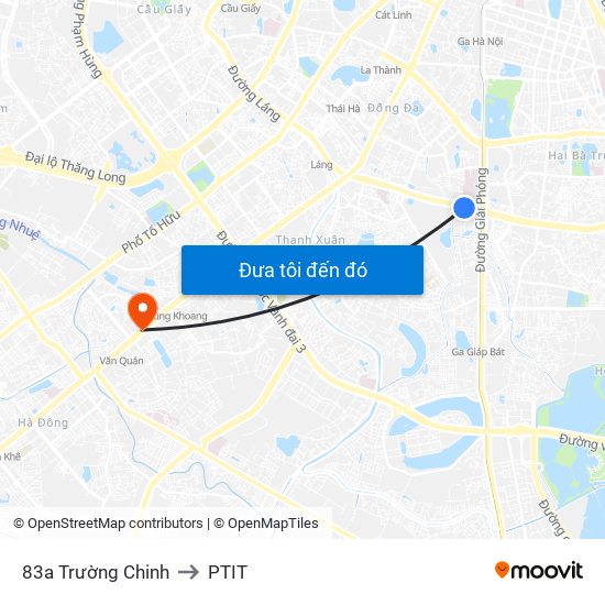83a Trường Chinh to PTIT map
