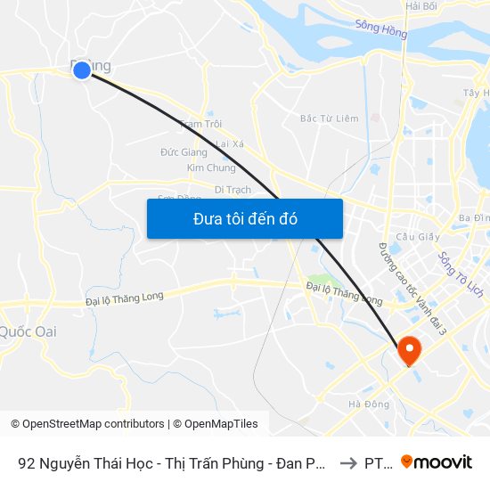 92 Nguyễn Thái Học - Thị Trấn Phùng - Đan Phượng to PTIT map