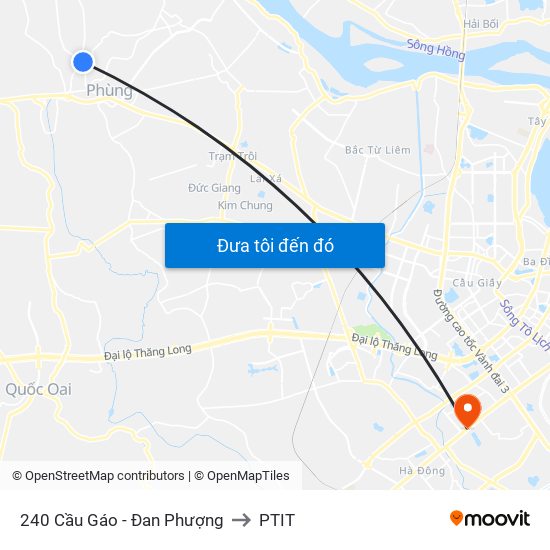 240 Cầu Gáo - Đan Phượng to PTIT map