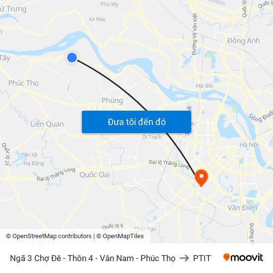 Ngã 3 Chợ Đê - Thôn 4 - Vân Nam - Phúc Thọ to PTIT map