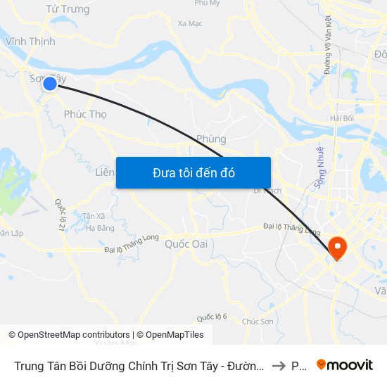 Trung Tân Bồi Dưỡng Chính Trị Sơn Tây - Đường Trưng Vương to PTIT map