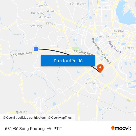 631 Đê Song Phương to PTIT map