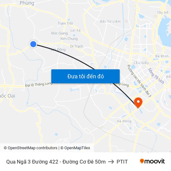 Qua Ngã 3 Đường 422 - Đường Cơ Đê 50m to PTIT map