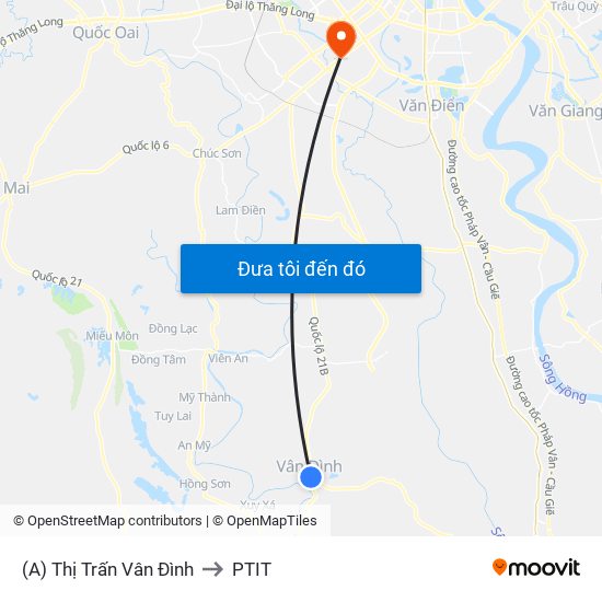 (A) Thị Trấn Vân Đình to PTIT map