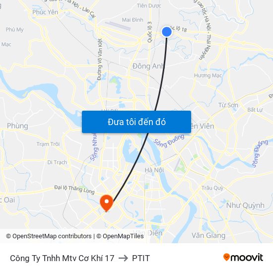 Công Ty Tnhh Mtv Cơ Khí 17 to PTIT map