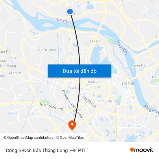 Cổng B-Kcn Bắc Thăng Long to PTIT map
