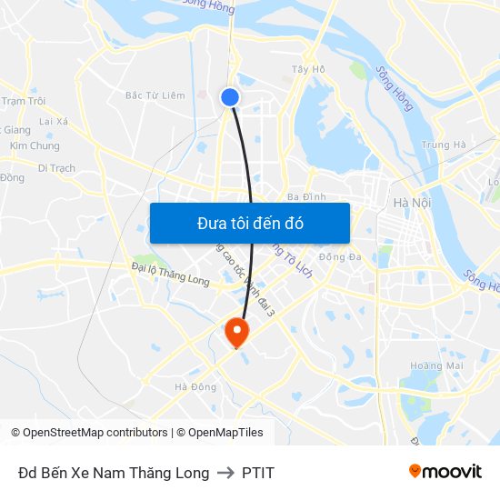 Đd Bến Xe Nam Thăng Long to PTIT map