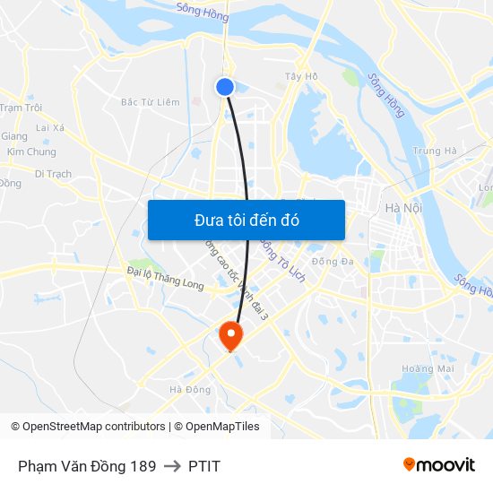 Phạm Văn Đồng 189 to PTIT map