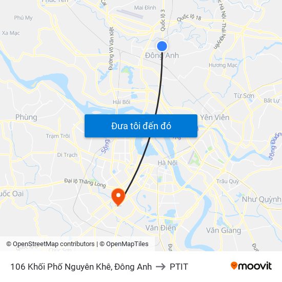 106 Khối Phố Nguyên Khê, Đông Anh to PTIT map