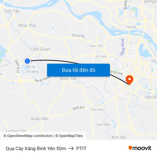 Qua Cây Xăng Bình Yên 50m to PTIT map