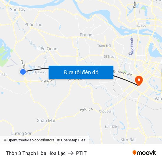 Thôn 3 Thạch Hòa Hòa Lạc to PTIT map