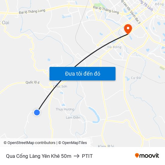 Qua Cổng Làng Yên Khê 50m to PTIT map